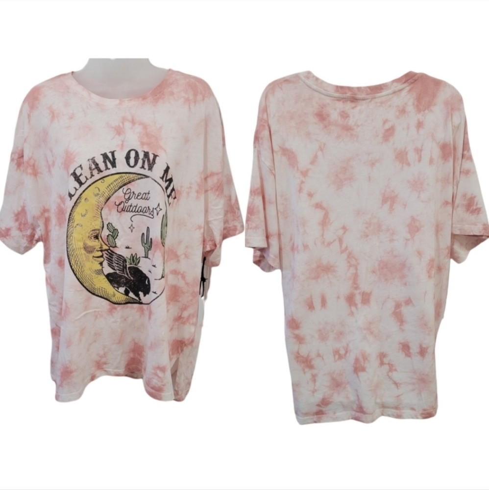 Urban Nation Lean on me Moon‎ and Cactus Pink Tie-Dye Graphic Tee 2X